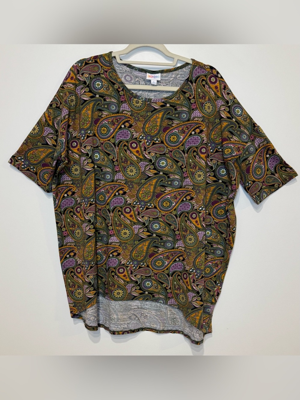 LuLaRoe Women’s Paisley Short Sleeve Cotton Blend High-Low Tunic Top Size XL